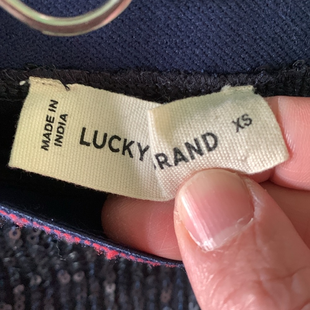 Lucky Brand sz XS Navy Sequin Skirt lace trim like new! - Picture 6 of 6